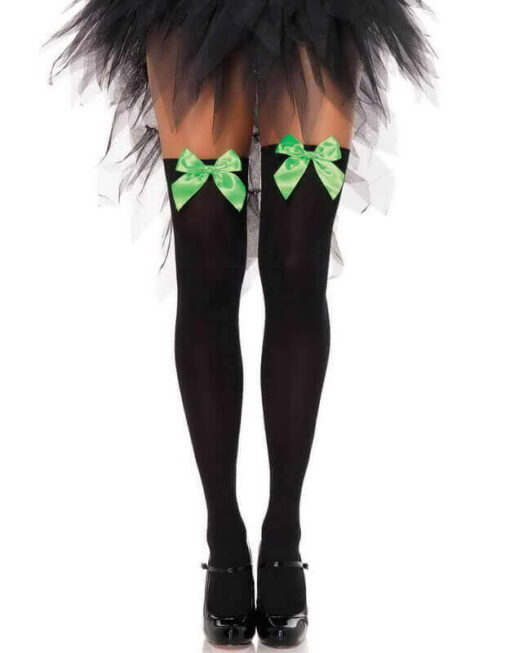 Opaque Thigh Highs with Satin Bow